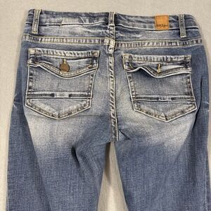 BKE Women's 27/31.5 Payton Dark DISTRESSED Jeans Straight WHISKERING